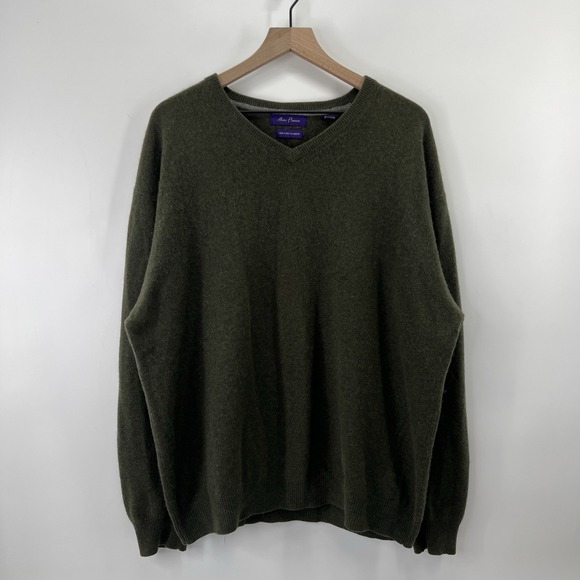 Alan Flusser Other - Alan Flusser Cashmere Sweater Men XL Green V Neck Preppy Hipster Old Money